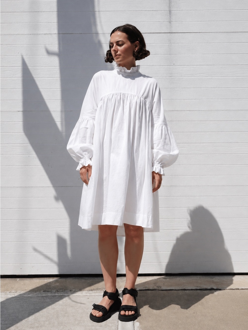 New! A Bronze Age Lia White Ruffle High-Neck Babydoll Dress 🤍 XS